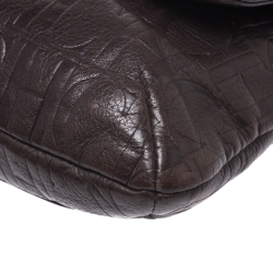 Pre Owned Carolina Herrera Brown Monogram Leather Audrey Shoulder Bag