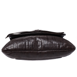 Pre Owned Carolina Herrera Brown Monogram Leather Audrey Shoulder Bag