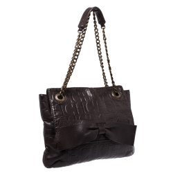 Pre Owned Carolina Herrera Brown Monogram Leather Audrey Shoulder Bag