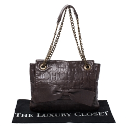 Pre Owned Carolina Herrera Brown Monogram Leather Audrey Shoulder Bag