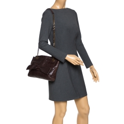 Pre Owned Carolina Herrera Brown Monogram Leather Audrey Shoulder Bag