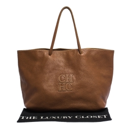 Pre Owned Carolina Herrera Brown Leather Shopper Tote
