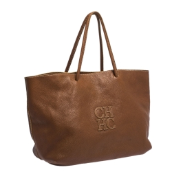 Pre Owned Carolina Herrera Brown Leather Shopper Tote