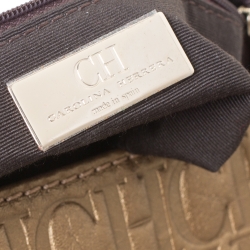 Pre Owned Carolina Herrera Gold Monogram Leather Bow Chain Clutch