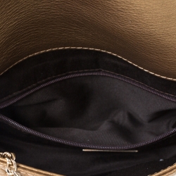 Pre Owned Carolina Herrera Gold Monogram Leather Bow Chain Clutch