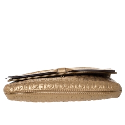Pre Owned Carolina Herrera Gold Monogram Leather Bow Chain Clutch