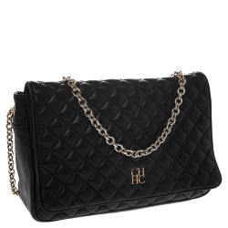 Pre Owned حقيبة كتف كارولينا هيريرا بقلاب وسلسلة جلد مبطن سوداء