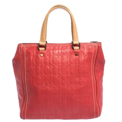 Pre Owned Carolina Herrera Red Monogram Leather Andy Boston Bag