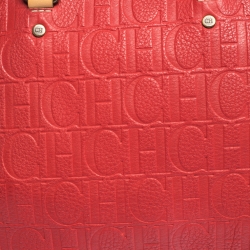 Pre Owned Carolina Herrera Red Monogram Leather Andy Boston Bag