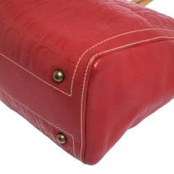 Pre Owned Carolina Herrera Red Monogram Leather Andy Boston Bag