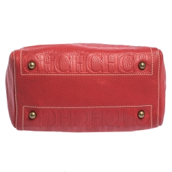 Pre Owned Carolina Herrera Red Monogram Leather Andy Boston Bag