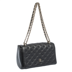 Pre Owned Carolina Herrera Black Stitched Leather Bimba Shoulder Bag