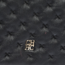 Pre Owned Carolina Herrera Black Stitched Leather Bimba Shoulder Bag