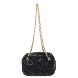 Pre Owned حقيبة كارولينا هيريرا كاميرا جلد أسود منقوش