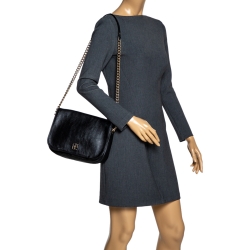 Pre Owned Carolina Herrera Black Leather Flap Shoulder Bag