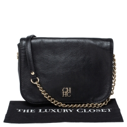 Pre Owned Carolina Herrera Black Leather Flap Shoulder Bag