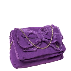 Pre Owned Carolina Herrera Purple Fabric Bow Chain Clutch