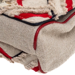 مملوكة مسبقًا Carolina Herrera Beige/Red Fabric and Leather Embellished Shoulder Bag