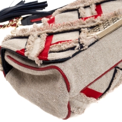 مملوكة مسبقًا Carolina Herrera Beige/Red Fabric and Leather Embellished Shoulder Bag