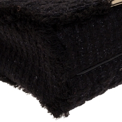 Pre Owned Carolina Herrera Black Tweed and Fabric Faux Pearl Embellished Shoulder Bag