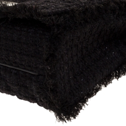 Pre Owned Carolina Herrera Black Tweed and Fabric Faux Pearl Embellished Shoulder Bag