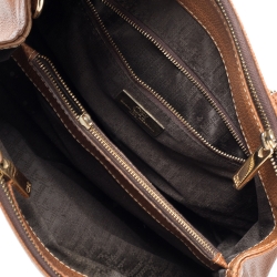 Pre Owned Carolina Herrera Brown Pebbled Leather Small Matteo Tote