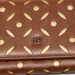 مملوكة مسبقًا CH Carolina Herrera Brown/Gold Laser Cut Leather Long Trifold Wallet
