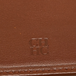 مملوكة مسبقًا CH Carolina Herrera Brown/Gold Laser Cut Leather Long Trifold Wallet