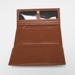 مملوكة مسبقًا CH Carolina Herrera Brown/Gold Laser Cut Leather Long Trifold Wallet