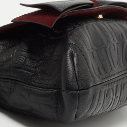 Pre Owned CH Carolina Herrera Black Monogram Leather Audrey Shoulder Bag