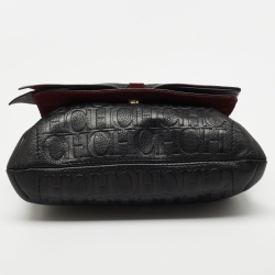 Pre Owned CH Carolina Herrera Black Monogram Leather Audrey Shoulder Bag