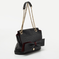 Pre Owned CH Carolina Herrera Black Monogram Leather Audrey Shoulder Bag