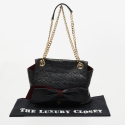 Pre Owned CH Carolina Herrera Black Monogram Leather Audrey Shoulder Bag