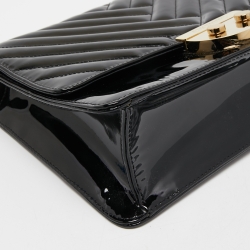 Pre Owned CH Carolina Herrera Black Patent Leather Top Handle Bag