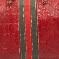 Pre Owned CH Carolina Herrera Red Monogram Leather Andy Boston Bag