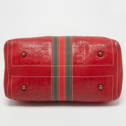 Pre Owned CH Carolina Herrera Red Monogram Leather Andy Boston Bag