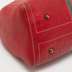Pre Owned CH Carolina Herrera Red Monogram Leather Andy Boston Bag