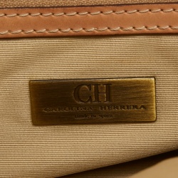 Pre Owned CH Carolina Herrera Red Monogram Leather Andy Boston Bag