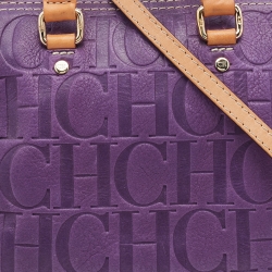 Pre Owned CH Carolina Herrera Purple Monogram Leather Andy Boston Bag