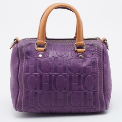 Pre Owned CH Carolina Herrera Purple Monogram Leather Andy Boston Bag