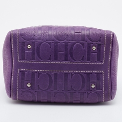 Pre Owned CH Carolina Herrera Purple Monogram Leather Andy Boston Bag