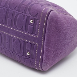 Pre Owned CH Carolina Herrera Purple Monogram Leather Andy Boston Bag