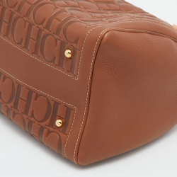 Pre Owned CH Carolina Herrera Brown Monogram Embossed Leather Andy Boston Bag