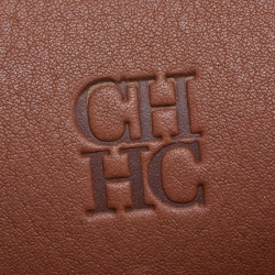 Pre Owned CH Carolina Herrera Brown Monogram Embossed Leather Andy Boston Bag