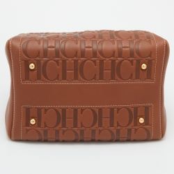 Pre Owned CH Carolina Herrera Brown Monogram Embossed Leather Andy Boston Bag