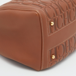 Pre Owned CH Carolina Herrera Brown Monogram Embossed Leather Andy Boston Bag