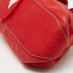 Pre Owned CH Carolina Herrera Red Monogram Embossed Leather Scarf Hobo