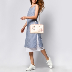 Pre Owned CH Carolina Herrera Beige/Pink Leather Applique Studded Boston Bag 