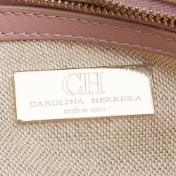 Pre Owned CH Carolina Herrera Beige/Pink Leather Applique Studded Boston Bag 