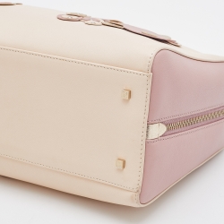 Pre Owned CH Carolina Herrera Beige/Pink Leather Applique Studded Boston Bag 